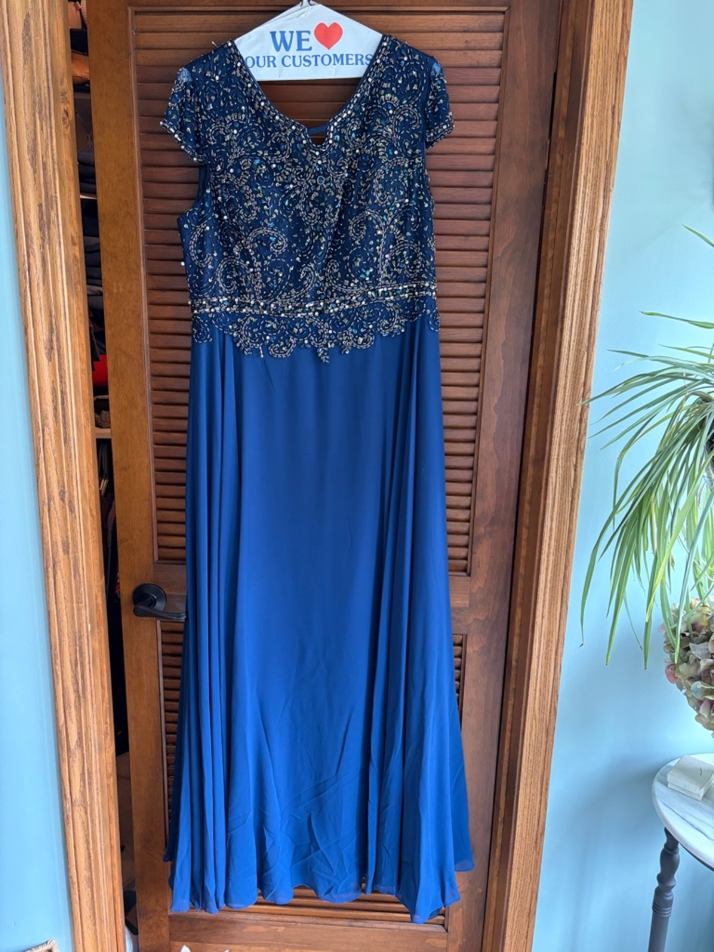 Mother of the bride/groom Beaded Navy Maxi Dress with Embellished Bodice